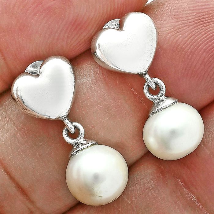 Heart - Natural Fresh Water Pearl Earrings EXE02562 E-1258, 8x9 mm