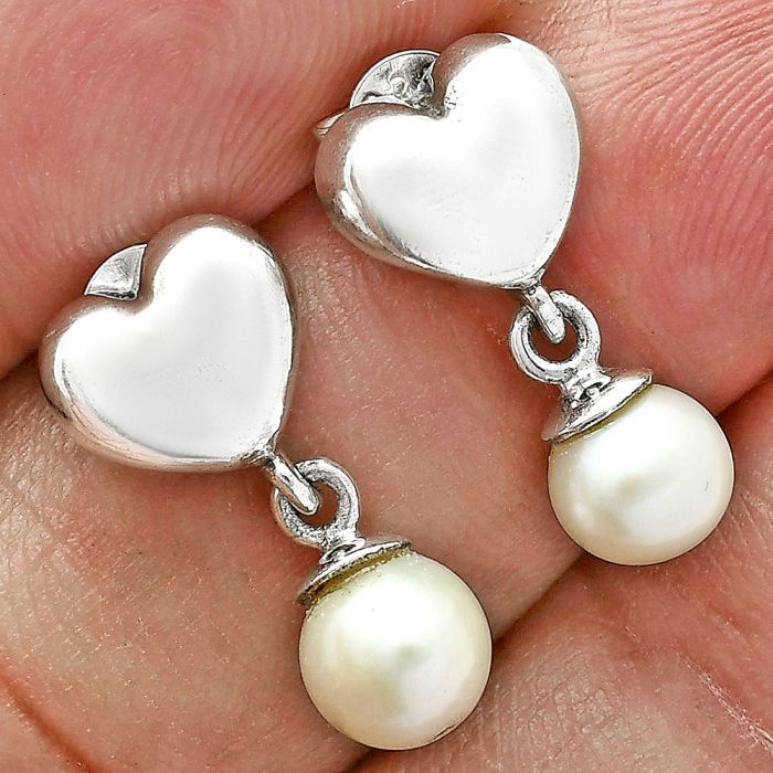 Heart - Natural Fresh Water Pearl Earrings EXE02563 E-1258, 6x6 mm