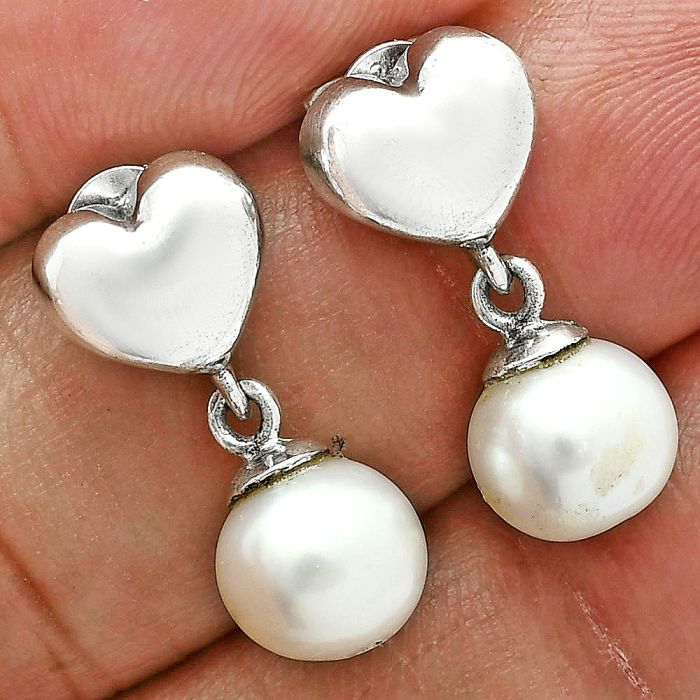 Heart - Natural Fresh Water Pearl Earrings EXE02564 E-1258, 8x8 mm