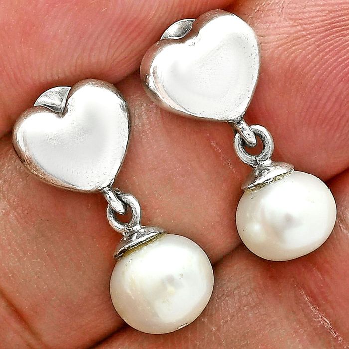 Heart - Natural Fresh Water Pearl Earrings EXE02565 E-1258, 8x8 mm