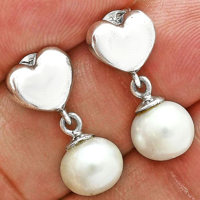 Heart - Natural Fresh Water Pearl Earrings EXE02566 E-1258, 8x8 mm