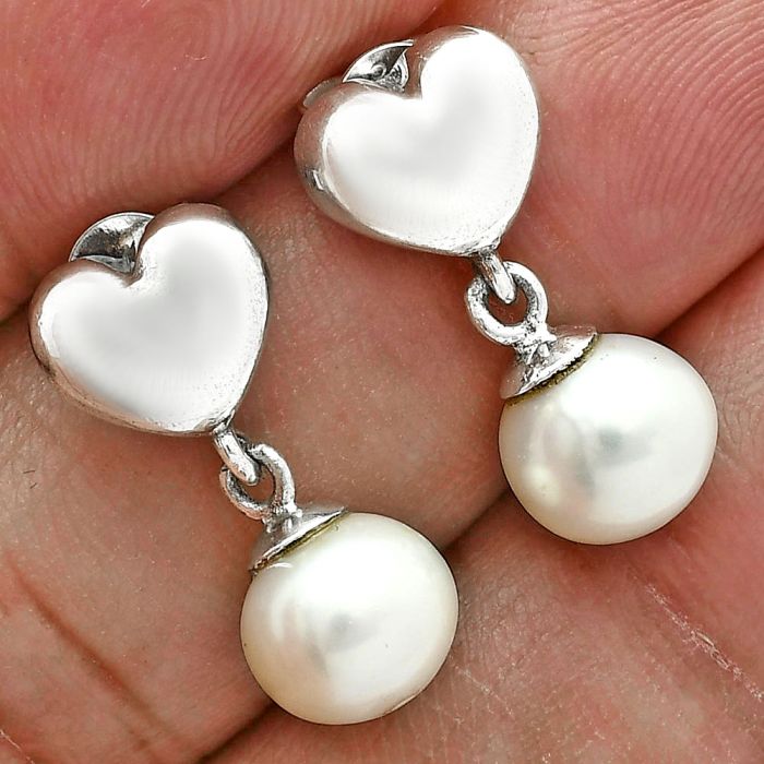 Heart - Natural Fresh Water Pearl Earrings EXE02567 E-1258, 8x8 mm