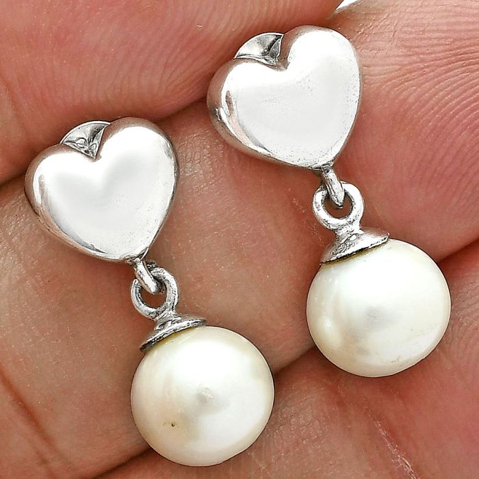 Heart - Natural Fresh Water Pearl Earrings EXE02568 E-1258, 8x8 mm