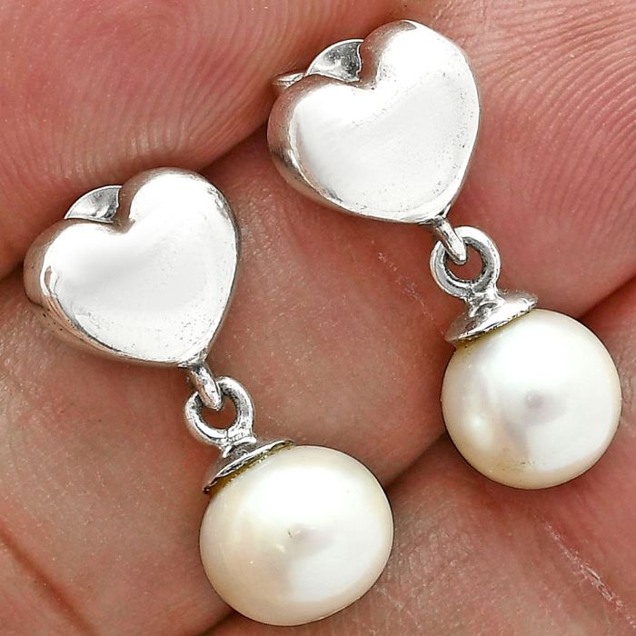 Heart - Natural Fresh Water Pearl Earrings EXE02570 E-1258, 8x8 mm