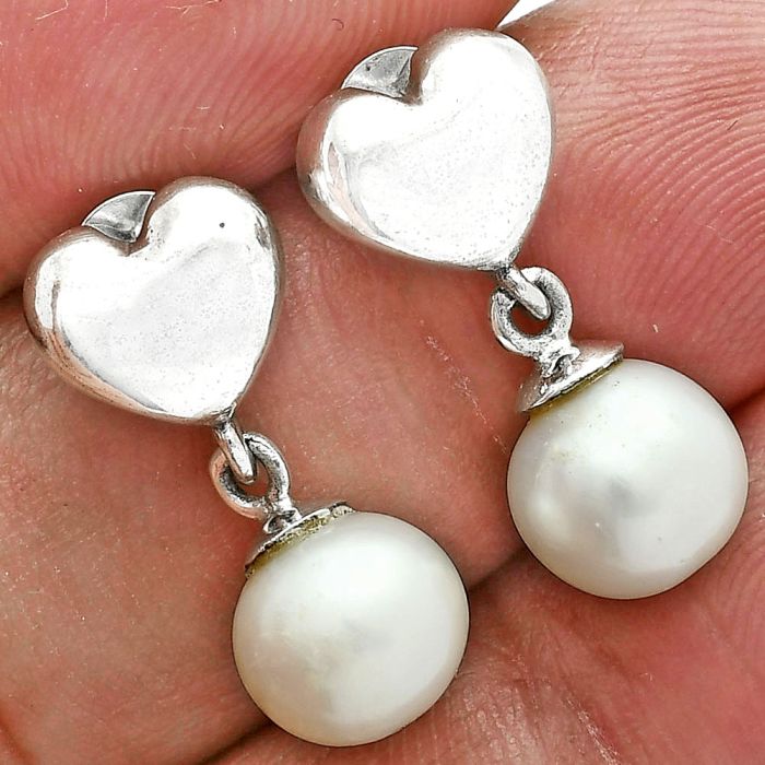 Heart - Natural Fresh Water Pearl Earrings EXE02572 E-1258, 8x8 mm