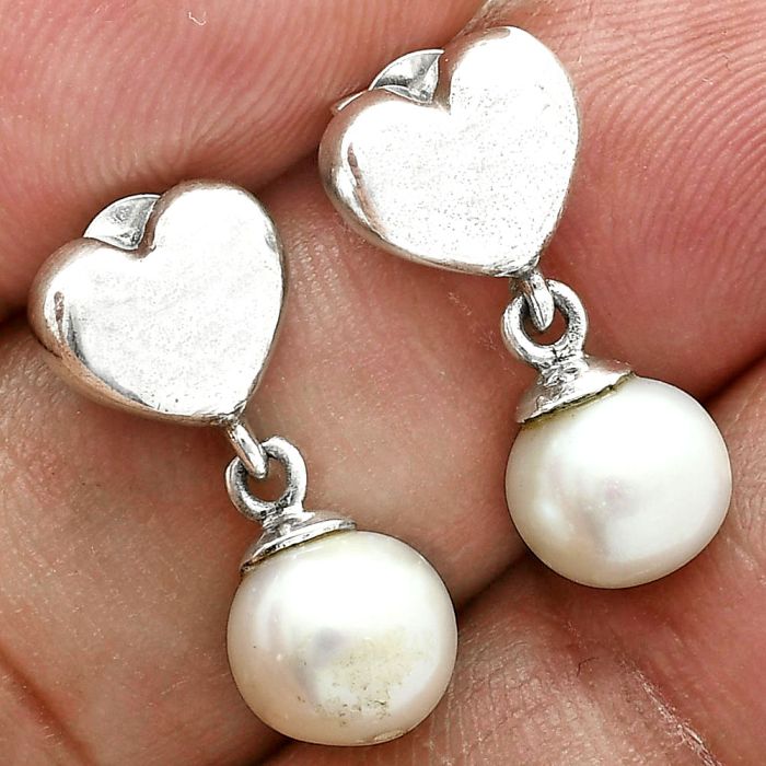 Heart - Natural Fresh Water Pearl Earrings EXE02573 E-1258, 8x8 mm