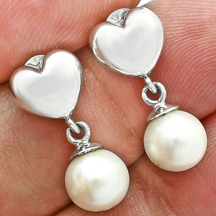 Heart - Natural Fresh Water Pearl Earrings EXE02574 E-1258, 8x8 mm