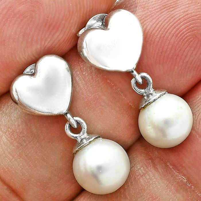 Heart - Natural Fresh Water Pearl Earrings EXE02575 E-1258, 8x8 mm