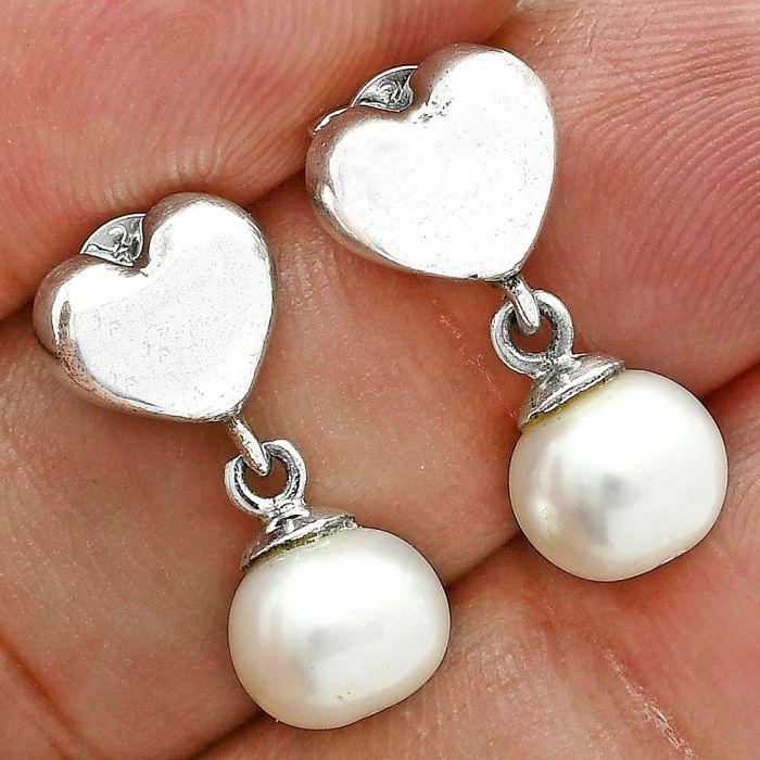 Heart - Natural Fresh Water Pearl Earrings EXE02577 E-1258, 8x8 mm