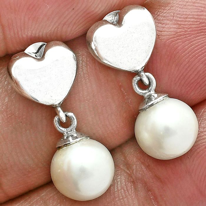 Heart - Natural Fresh Water Pearl Earrings EXE02579 E-1258, 8x8 mm