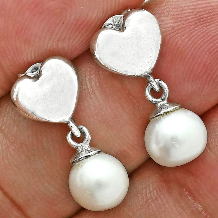 Heart - Natural Fresh Water Pearl Earrings EXE02580 E-1258, 8x8 mm