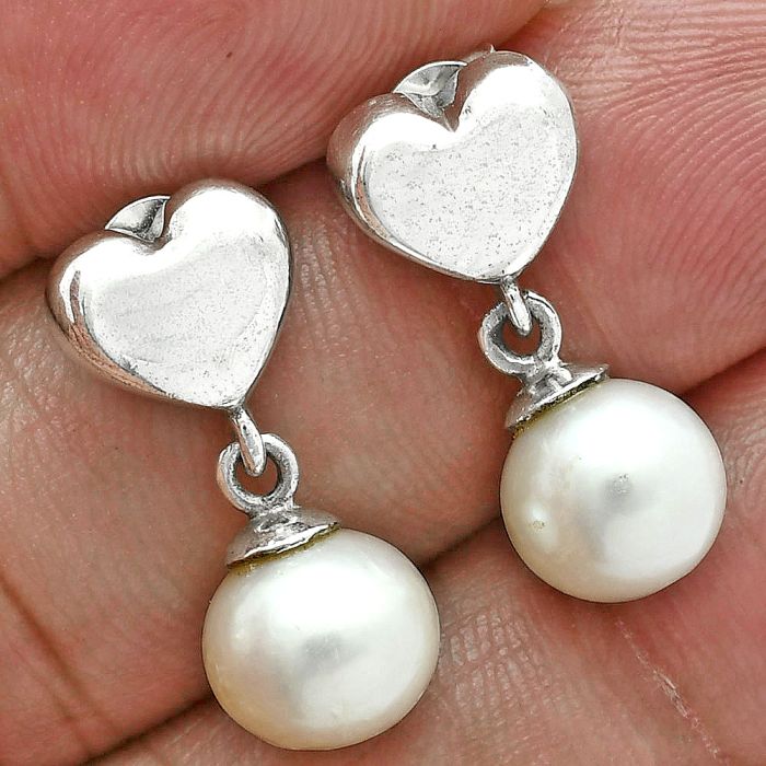 Heart - Natural Fresh Water Pearl Earrings EXE02581 E-1258, 8x8 mm