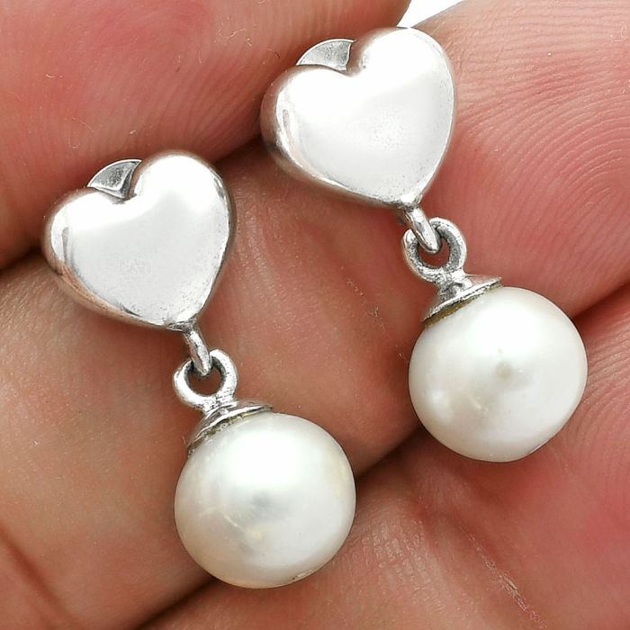 Heart - Natural Fresh Water Pearl Earrings EXE02582 E-1258, 8x8 mm