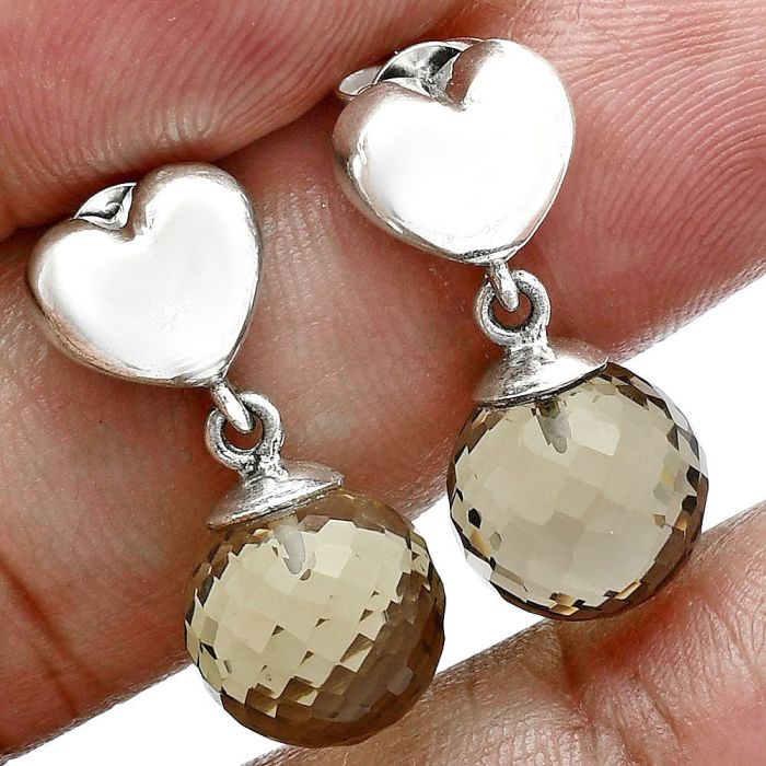 Heart - Heart - Smoky Quartz Ball Earrings EXE02583 E-1258, 9x9 mm