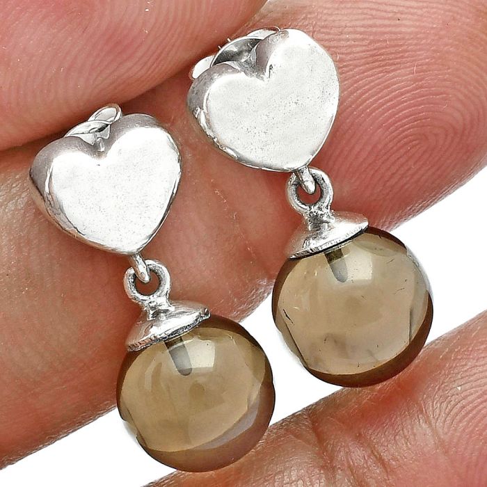 Heart - Smoky Quartz Ball Earrings EXE02584 E-1258, 10x10 mm