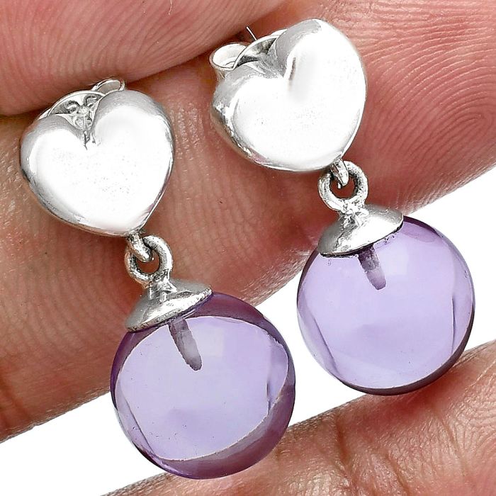 Heart - Amethyst Ball Earrings EXE02601 E-1258, 11x11 mm