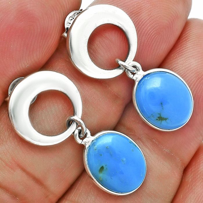 Natural Turquoise Morenci Mine Earrings EXE02651 E-1259, 9x11 mm