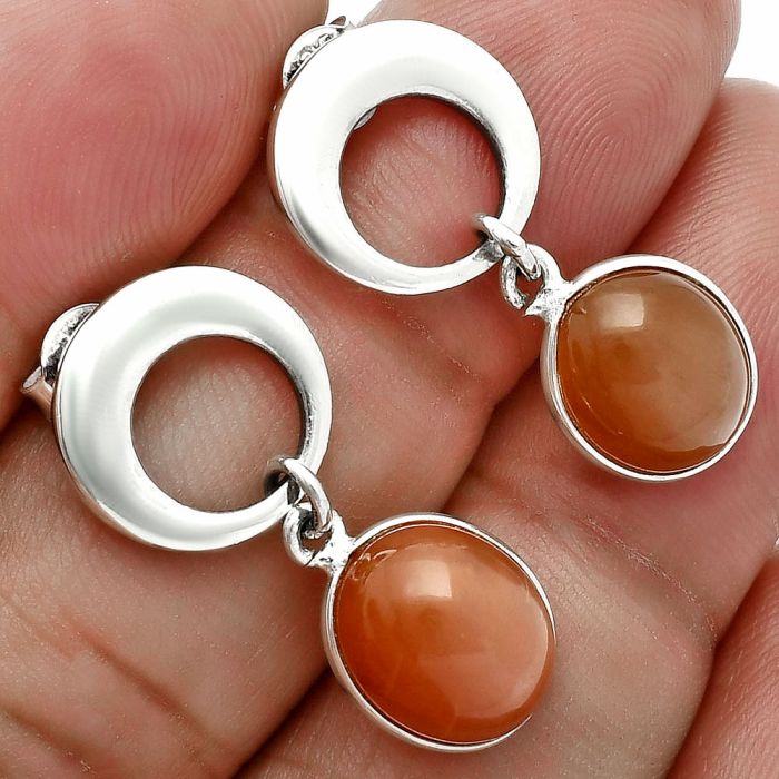 Peach Moonstone Earrings EXE02655 E-1259, 9x11 mm