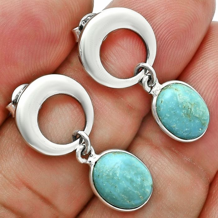 Natural Rare Turquoise Nevada Aztec Mt Earrings EXE02662 E-1259, 8x10 mm