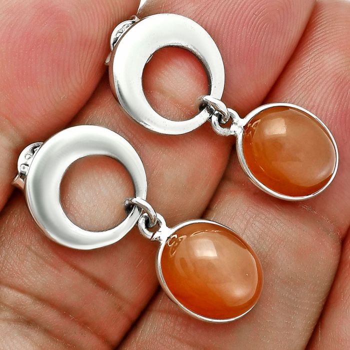 Peach Moonstone Earrings EXE02663 E-1259, 9x11 mm