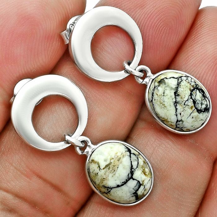 Authentic White Buffalo Turquoise Nevada Earrings EXE02664 E-1259, 9x11 mm