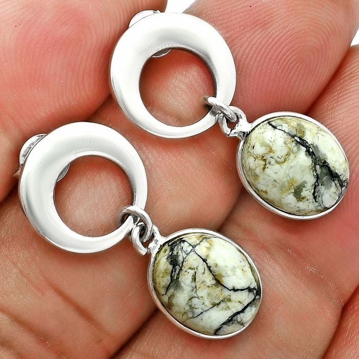 Authentic White Buffalo Turquoise Nevada Earrings EXE02666 E-1259, 9x11 mm