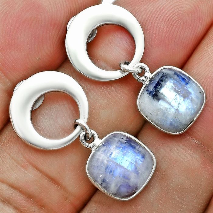 Rainbow Moonstone Earrings EXE02667 E-1259, 9x9 mm