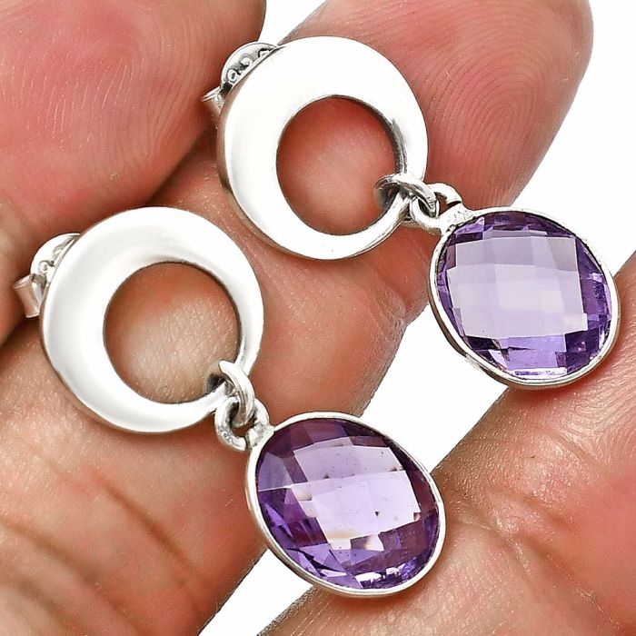 Amethyst Checker Briolette Earrings EXE02682 E-1259, 8x10 mm