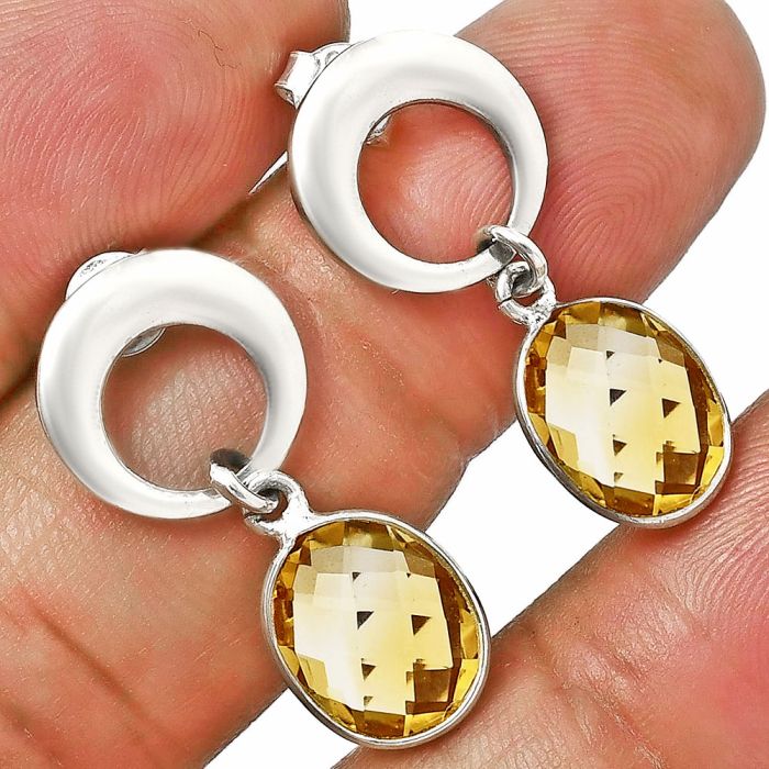 Citrine Checker Briolette Earrings EXE02685 E-1259, 9x11 mm