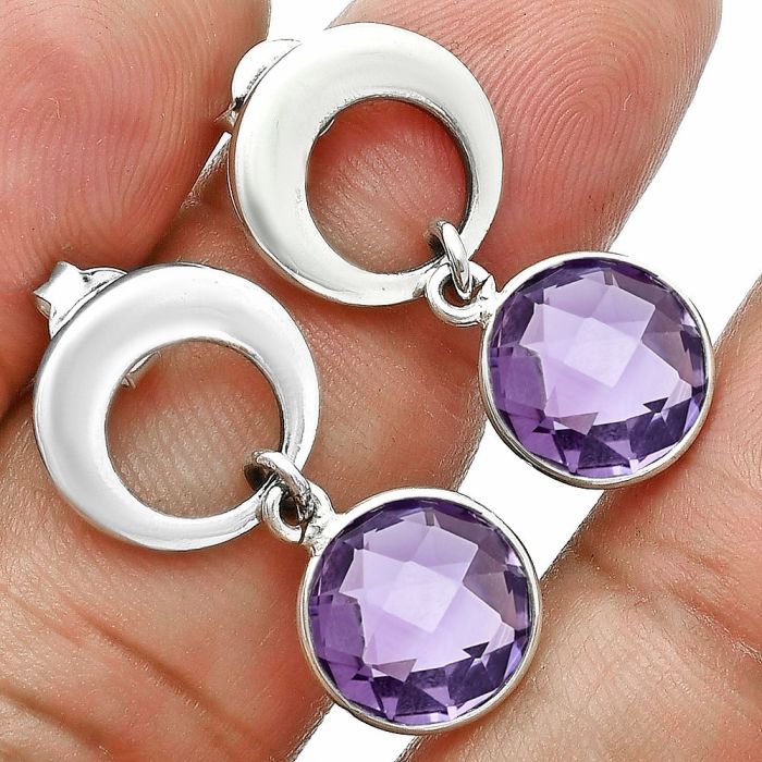 Amethyst Checker Briolette Earrings EXE02692 E-1259, 10x10 mm