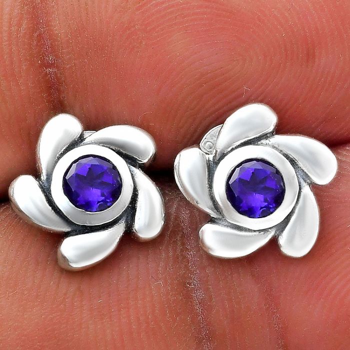 African Amethyst Stud Earrings EXE02759 E-1260, 4x4 mm