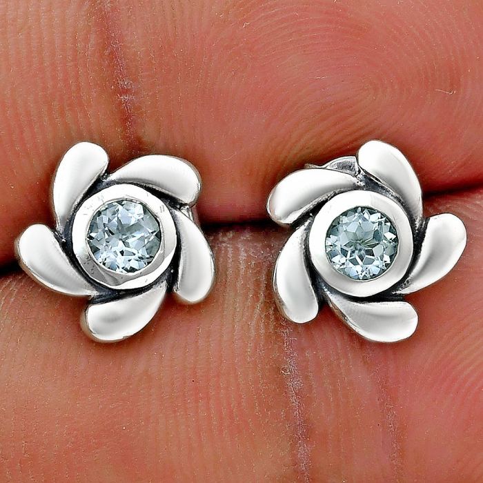 Sky Blue Topaz Stud Earrings EXE02776 E-1260, 4x4 mm