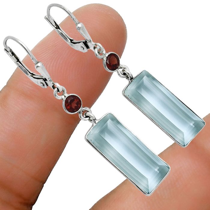 Sky Blue Topaz and Garnet Earrings EXE02788 E-1254, 8x19 mm