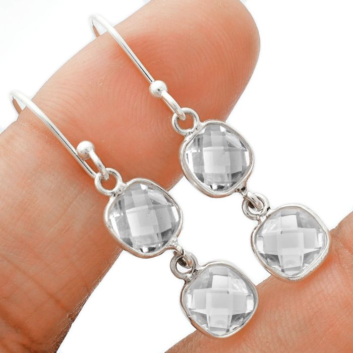 White Quartz Checker Briolette Earrings EXE02813 E-1001, 7x7 mm