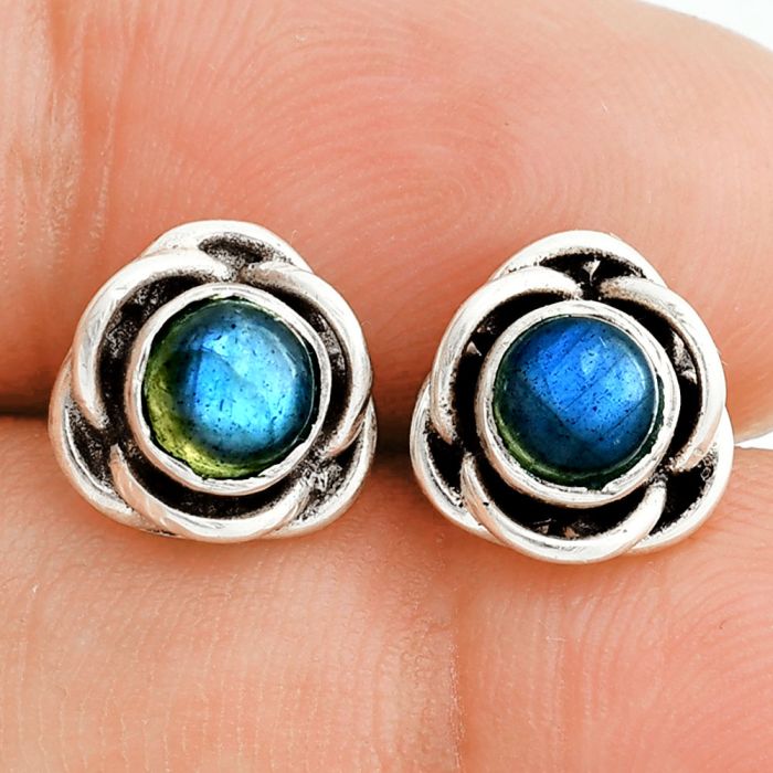 Blue Labradorite Stud Earrings EXE02817 E-1248, 5x5 mm