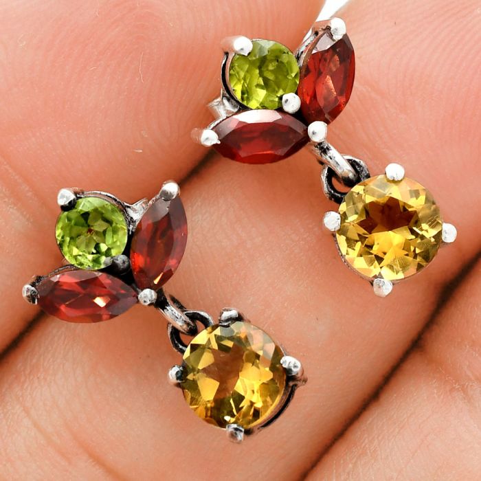 Citrine, Garnet & Peridot Earrings EXE02823 E-1060, 6x6 mm