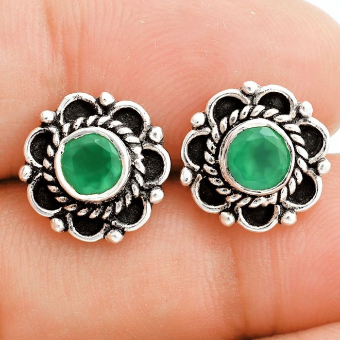 Green Onyx Stud Earrings EXE02828 E-1121, 5x5 mm