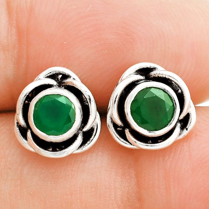 Green Onyx Stud Earrings EXE02830 E-1248, 5x5 mm