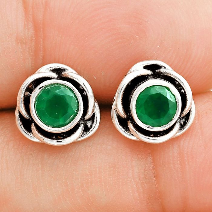 Green Onyx Stud Earrings EXE02831 E-1248, 5x5 mm