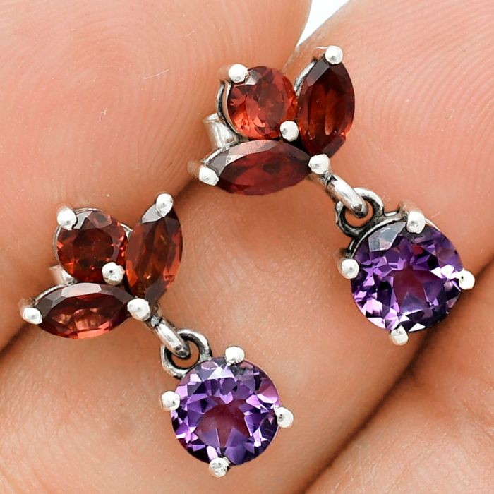 Amethyst and Garnet Earrings EXE02865 E-1060, 6x6 mm