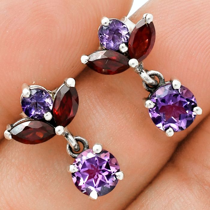 Amethyst and Garnet Earrings EXE02866 E-1060, 6x6 mm