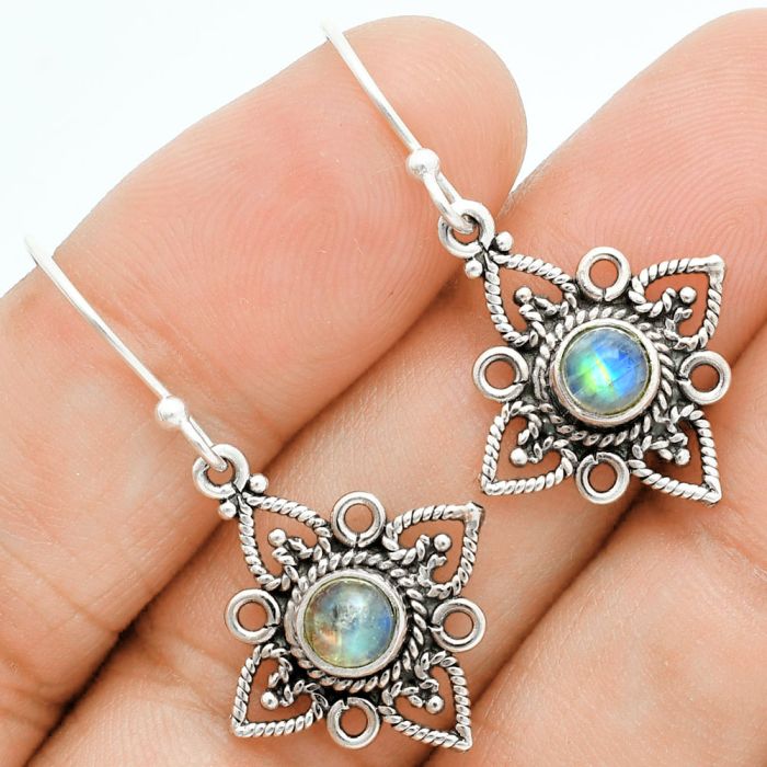 Rainbow Moonstone Earrings EXE02878 E-1250, 5x5 mm