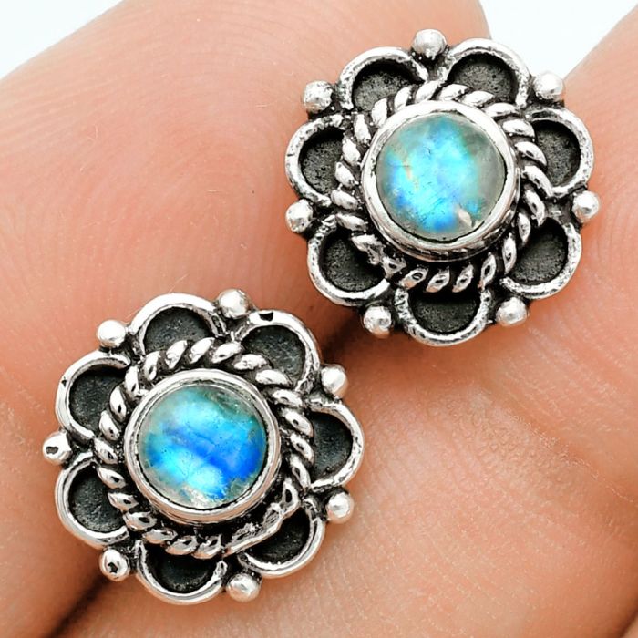 Rainbow Moonstone Stud Earrings EXE02883 E-1121, 5x5 mm