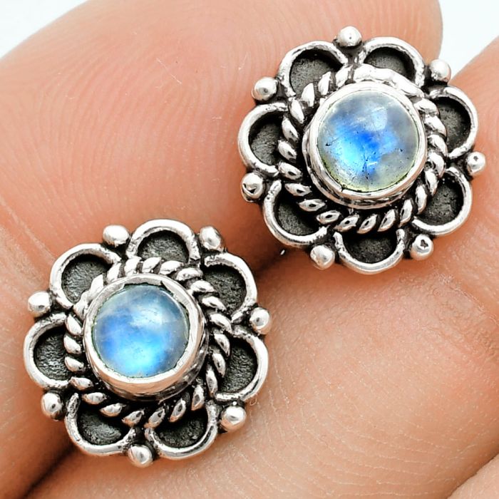 Rainbow Moonstone Stud Earrings EXE02884 E-1121, 5x5 mm