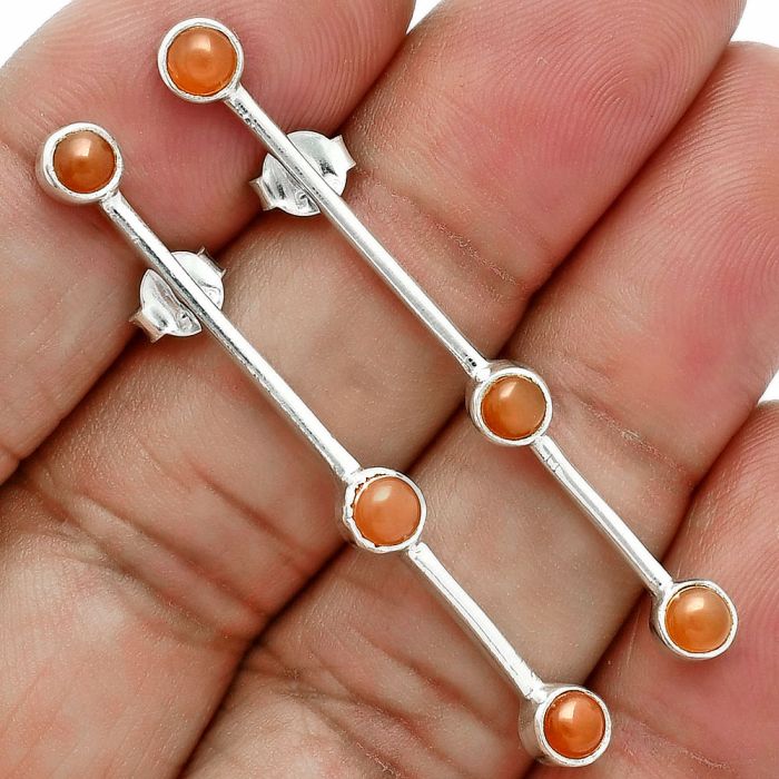 Peach Moonstone Earrings EXE02890 E-1255, 4x4 mm