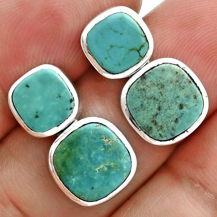 Natural Rare Turquoise Nevada Aztec Mt Earrings EXE02894 E-1252, 10x10 mm