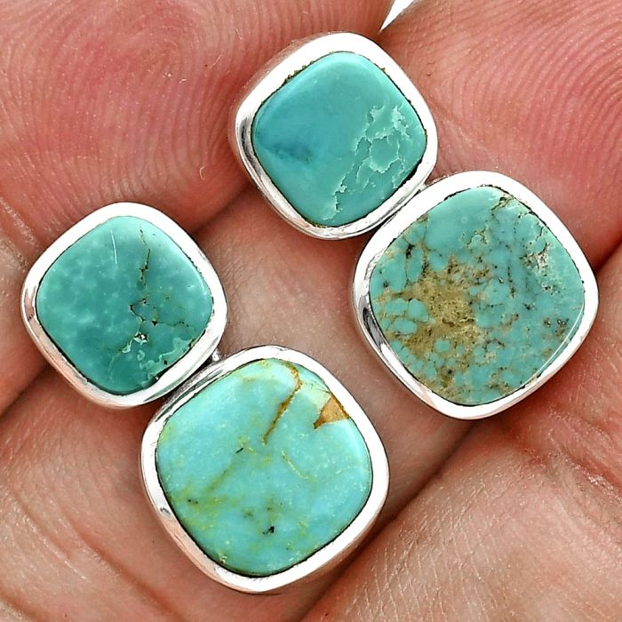 Natural Rare Turquoise Nevada Aztec Mt Earrings EXE02896 E-1252, 10x10 mm