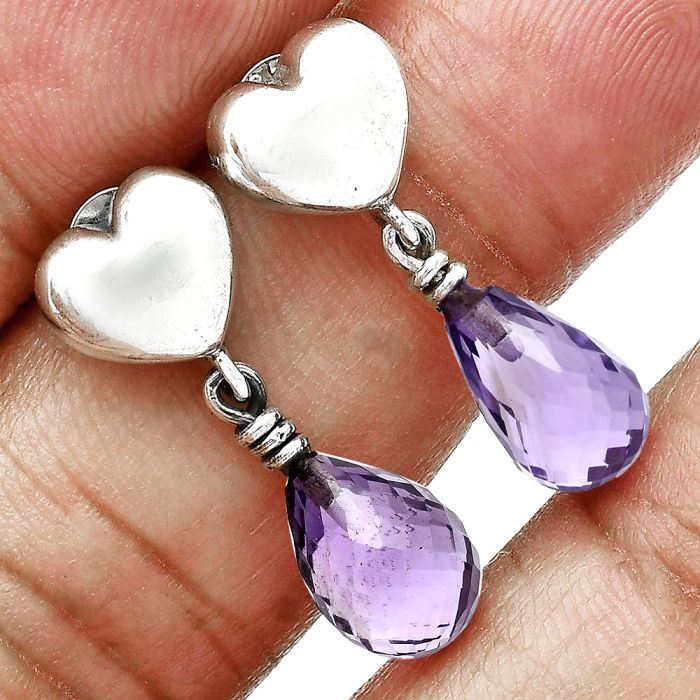 Heart - Amethyst Drop Earrings EXE02899 E-1257, 7x10 mm