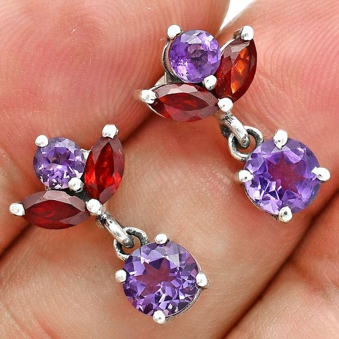 Amethyst and Garnet Earrings EXE02903 E-1249, 6x6 mm