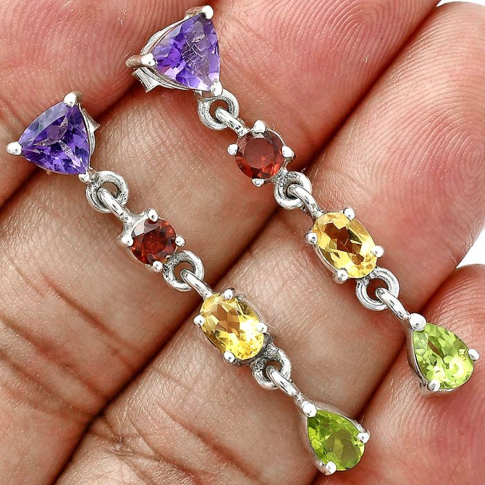 Amethyst, Garnet, Citrine & Peridot Earrings EXE02905 E-1061, 6x6 mm